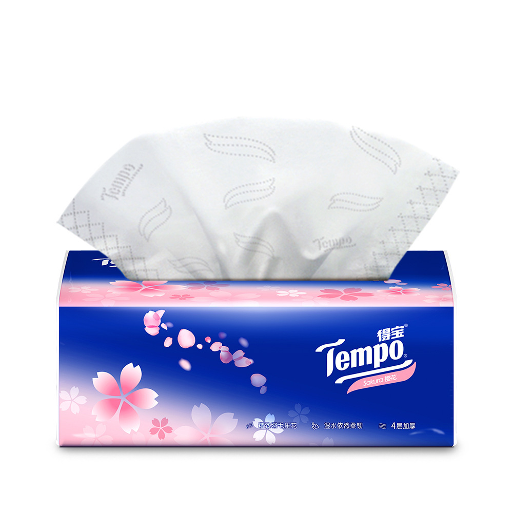 Tempo/得宝抽取式面巾纸4层M码90抽(樱花香)T2284*4包